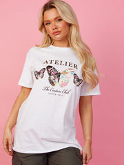 Atelier Floral Butterfly Graphic Glitter Detail T-Shirt