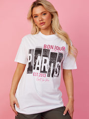 Bonjour met liefde grafisch glitter detail T-shirt
