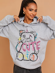 Schattige teddy grafische print hoodie