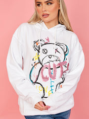 Schattige teddy grafische print hoodie