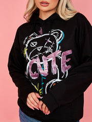 Schattige teddy grafische print hoodie