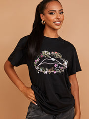 Botanisch lip grafisch bedrukt t-shirt
