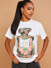 Floral Perfume Graphic Printed T-Shirt