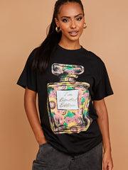 Floral Perfume Graphic Printed T-Shirt