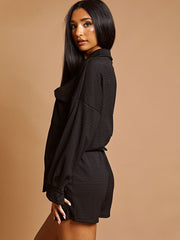 Textured Dual Pocket Blouse & Shorts Co-ord