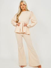 Peplum Frill Top & Wide Leg Trouser Co-ord