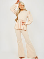 Peplum Frill Top & Wide Leg Trouser Co-ord