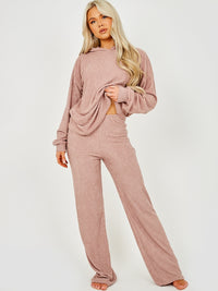Towelling Hooded Top & Trouser Co-ord - Rose Gold