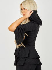 Layered Frill Hem Hooded Ribbed Co-ord