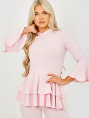 Layered Frill Hem Hooded Ribbed Co-ord