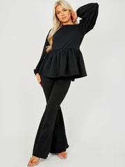 Peplum Frill Top & Wide Leg Trouser Co-ord