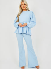 Peplum Frill Top & Wide Leg Trouser Co-ord