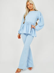 Peplum Frill Top & Wide Leg Trouser Co-ord