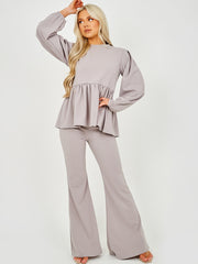 Peplum Frill Top & Wide Leg Trouser Co-ord