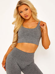 Padded Sports Bra and Legging Ribbed Activewear Set