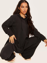 Rippen-Kapuze-Top & ausgestellter Hosen Co-ordte