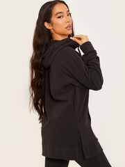 Rippen-Kapuze-Top & ausgestellter Hosen Co-ordte