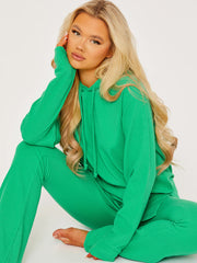 Rippen-Kapuze-Top & ausgestellter Hosen Co-ordte