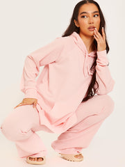 Rippen-Kapuze-Top & ausgestellter Hosen Co-ordte