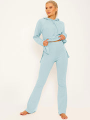 Rippen-Kapuze-Top & ausgestellter Hosen Co-ordte