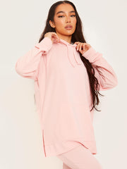 Rippen-Kapuze-Top & ausgestellter Hosen Co-ordte