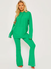 Rippen-Kapuze-Top & ausgestellter Hosen Co-ordte