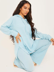 Rippen-Kapuze-Top & ausgestellter Hosen Co-ordte