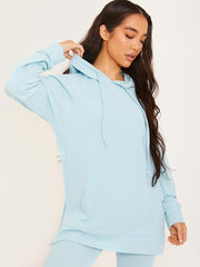 Rippen-Kapuze-Top & ausgestellter Hosen Co-ordte