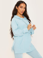 Rippen-Kapuze-Top & ausgestellter Hosen Co-ordte