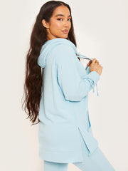 Rippen-Kapuze-Top & ausgestellter Hosen Co-ordte