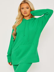 Rippen-Kapuze-Top & ausgestellter Hosen Co-ordte