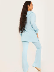 Rippen-Kapuze-Top & ausgestellter Hosen Co-ordte