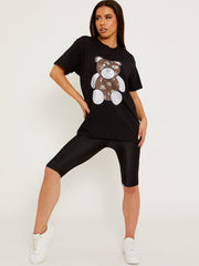 Camiseta impresa de Teddy Detalle de Silver Glitter