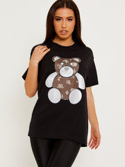 Camiseta impresa de Teddy Detalle de Silver Glitter