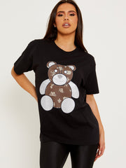 Camiseta impresa de Teddy Detalle de Silver Glitter