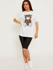 Camiseta impresa de Teddy Detalle de Silver Glitter