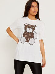 Camiseta impresa de Teddy Detalle de Silver Glitter