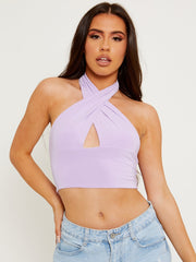 Halterneck Tie-Knot Slinky Crop Top
