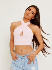 Halterneck Tie-Knot Slinky Crop Top
