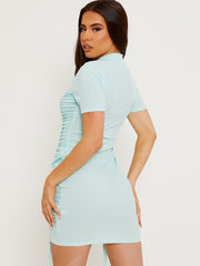 High Neck Ribbed Ruched Dress