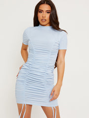 High Neck Ribbed Ruched Dress