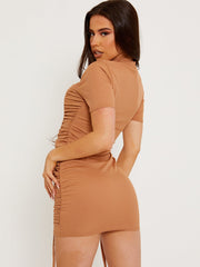 High Neck Ribbed Ruched Dress