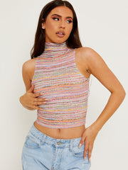 Multi Coloured High Neck Vest Top