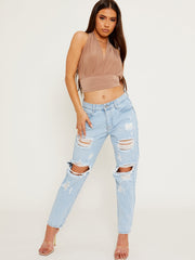 Krawattenknoten-Back-Back-Slinky-Neckholder-Crop-Top