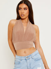 Krawattenknoten-Back-Back-Slinky-Neckholder-Crop-Top