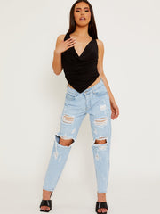 Slinky Cowl Neck Pointed Hem Crop Top