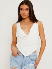 Slinky Cowl Neck Pointed Hem Crop Top