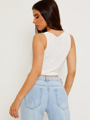 Slinky Cowl Neck Pointed Hem Crop Top