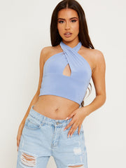 Halterneck Tie-Knot Slinky Crop Top