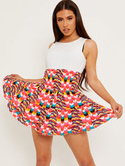 Multi Coloured Shirred Waist Boho Skirt